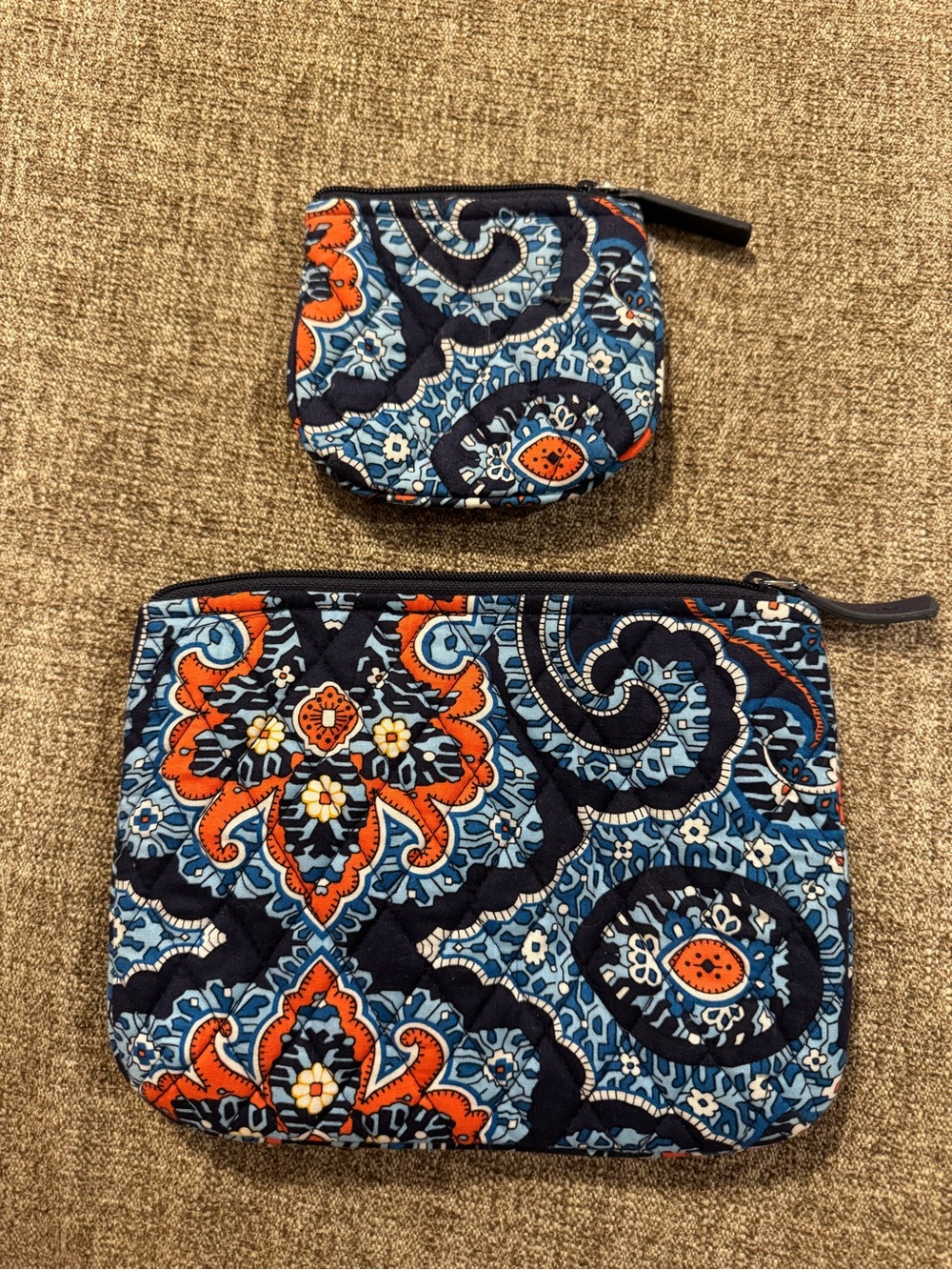 Vera Bradley Blue & Orange Paisley Quilted Cosmetic Pouch Set